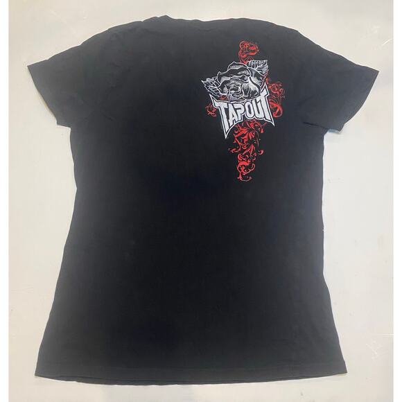 Vintage Y2K Tap Out MMA Women’s V-Neck Double Sided Shirt W/Red & White Roses, M - Picture 2 of 6